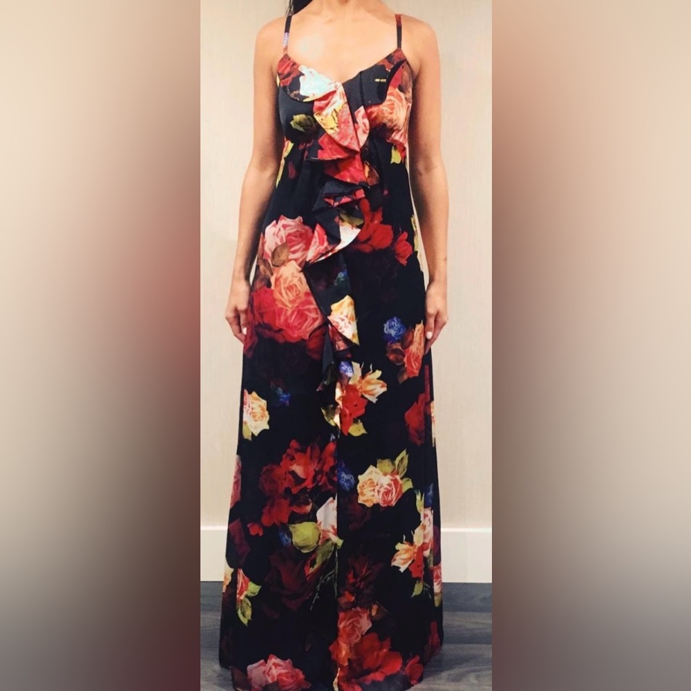 Ted Baker London Rose Print Satin Maxi Dress
